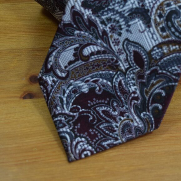 $590 BRIONI Handmade Burgundy Silver Floral Geometric Silk Tie Paisley Italy XL - Picture 7 of 13